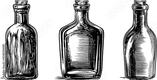 Vintage message in a bottle sketch collection for nautical design and decor