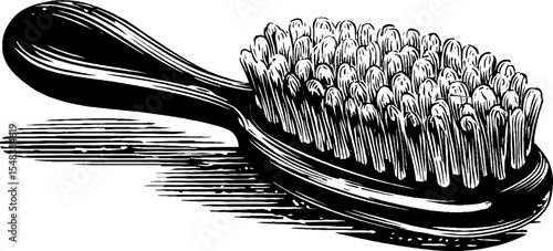 Vintage paddle hairbrush with rounded bristles design for print and poster