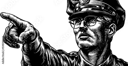 Vintage police officer directing traffic sketch for retro design projects
