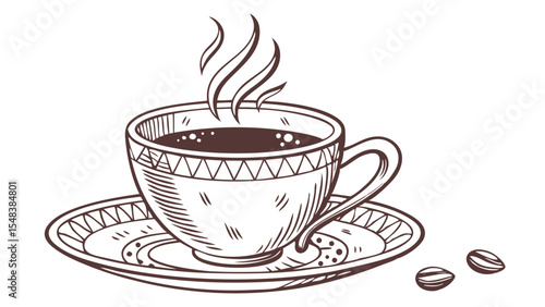 "Vintage Coffee Cup with Steam Vector Illustration"

