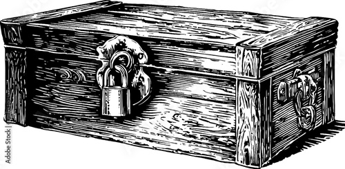 Antique sea chest with heavy padlock sketch design for nautical decor and collectibles