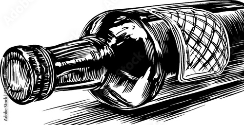 Vintage sherry bottle with lattice label design for decorative and artistic use