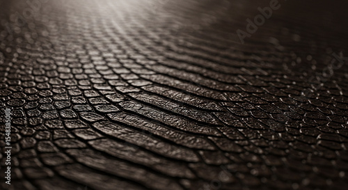 A close up of a dark textured surface resembling reptile skin with a repeating pattern design texture