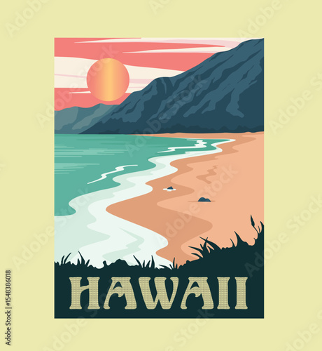 hawaii lettering with colors print