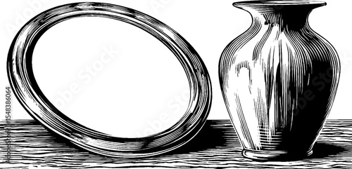 Vintage mirror and vase with gold edge in glam style - classic home decor inspiration