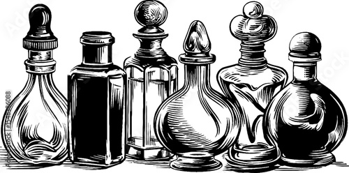 Vintage perfume atomiser bottle collection for decoration and design