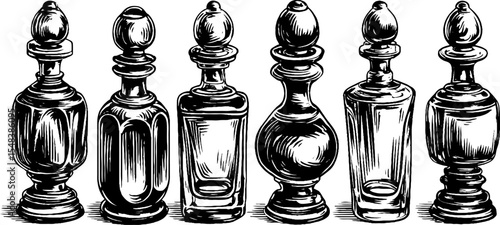 Elegant vintage perfume bottle collection for retro design and decor