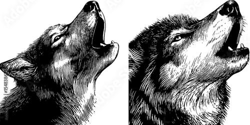 Werewolf hunter theme with howling wolf silhouettes for halloween design