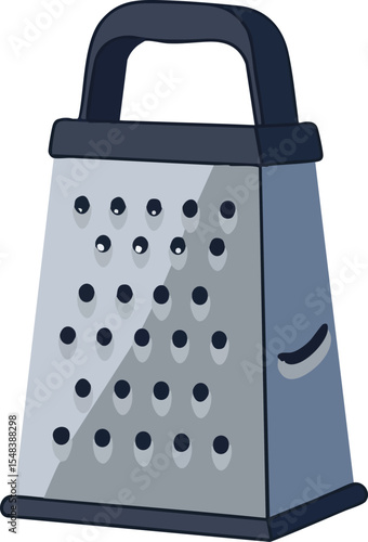 Kitchen box grater utensil with handle for food preparation and cooking in home and professional environments 