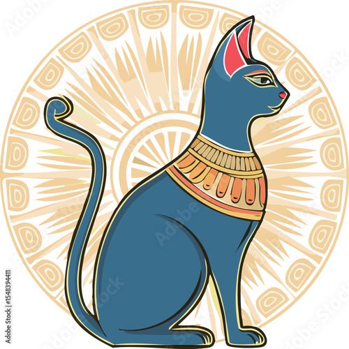 Ancient Egyptian Cat with Sun Symbol