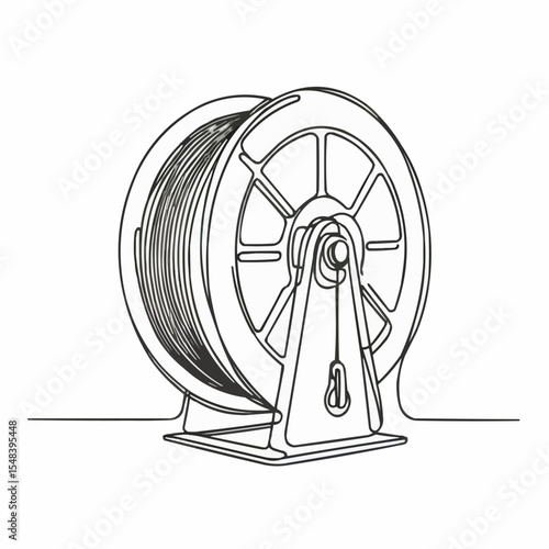 Metal wire spool with wire in a minimalist line art style  