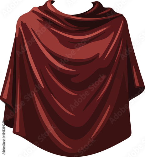 Red cloak garment illustration with fabric folds and draping vector design for costume or fashion purposes 