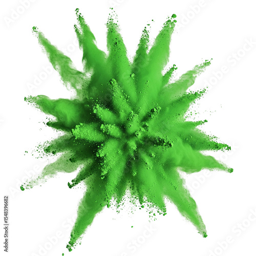 Green lime emerald powder dust explosion isolated on transparent background Generative Ai.