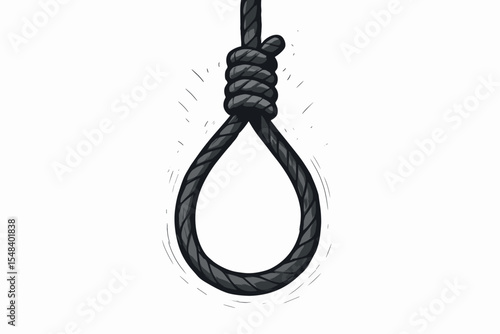 Vector illustration of a hangman's noose. Concept for depression, suicide, and despair. Symbol of death, punishment, and hopelessness. Mental health crisis and stress metaphor.