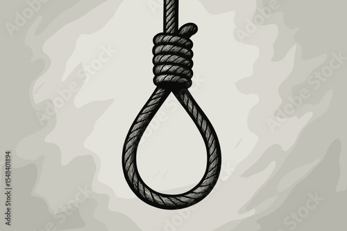 Hangman's noose vector concept. Metaphor for suicide, depression, mental health crisis. Rope knot symbolizing despair, hopelessness, anxiety. Symbol of death, punishment, execution.