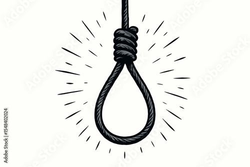Hangman noose vector illustration. Concept of suicide, depression, death penalty. Symbol of despair, hopelessness, crisis, stress. Rope knot for execution or punishment. Mental health.