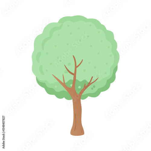 A flat vector illustration of a decorated Christmas tree with ornaments and a star on top, surrounded by gift boxes. Traditional red and green holiday colors, isolated on white background. no text, no