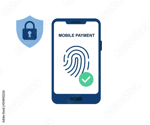 Mobile Payment Authentication, Fingerprint Verification Vector Illustration