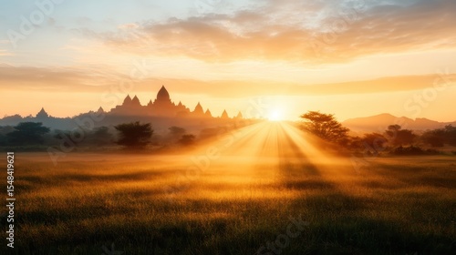 Wallpaper Mural A breathtaking sunrise illuminating the silhouette of an ancient temple complex set against a vibrant sky, capturing the essence of tranquility and historical magnificence. Torontodigital.ca