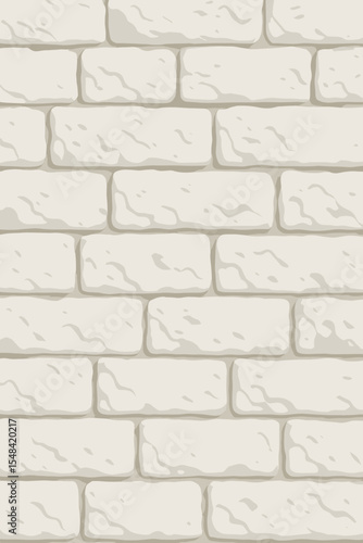 White brick wall seamless pattern. Stylized cartoon vector illustration of a light textured brickwork background. Modern stone block wallpaper for interior design or building facade.