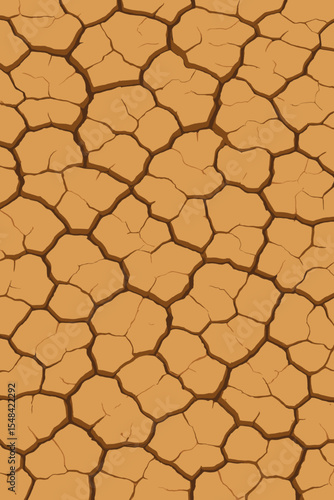Dry cracked earth texture background for global warming and drought concept. Vector illustration of arid land and parched ground from heat. Climate change and desertification seamless pattern.