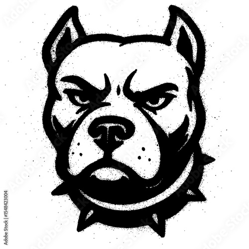 Aggressive Pitbull Dog Head in Black and White Graffiti Style