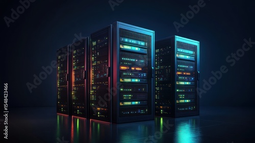 Server racks illuminated by vibrant colors