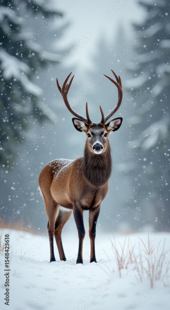 Deer standing in the snow with a lot of snow on it Deer standing in the snow with a lot of snow on it