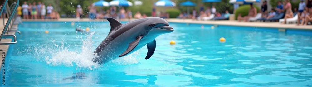 Fototapeta premium Dolphin jumping out of the water in front of a crowd
