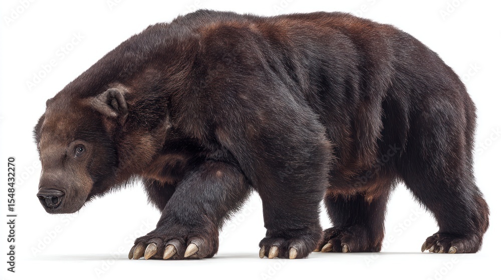 Fototapeta premium Large brown bear walking against white background