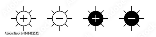 Brightness control icon set. Light level control symbol. Vector illustration. 
