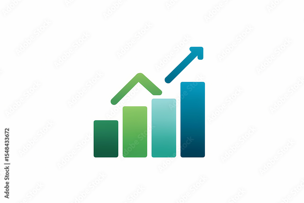 Flat style bar graph icon vector logo design with blue and green gradients Flat style bar graph icon vector logo design with blue and green gradients