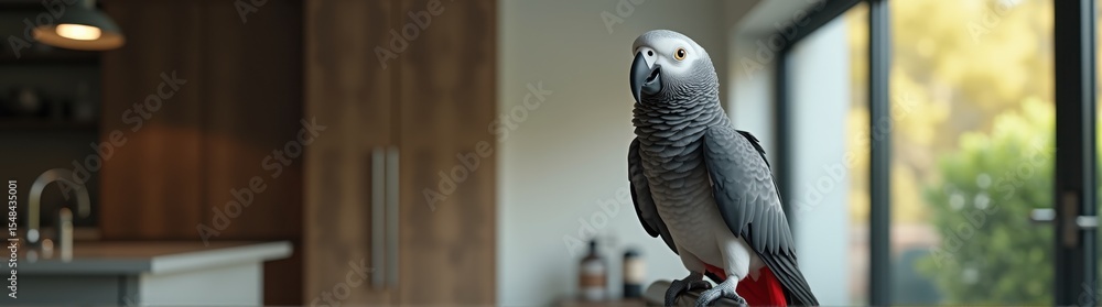 Fototapeta premium Parrot that is standing on a table in the kitchen