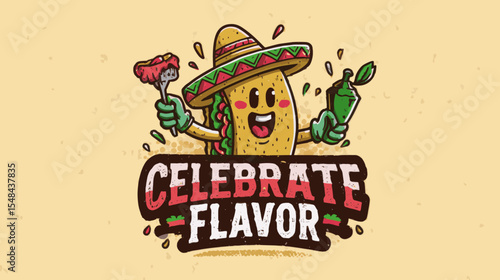 Cartoon Fajita Character Holding Celebrate Flavor Banner for National Fajita Day Celebration Vector