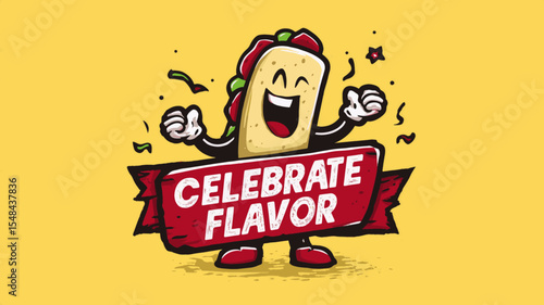 Cartoon Fajita Character Holding Celebrate Flavor Banner for National Fajita Day Celebration Vector