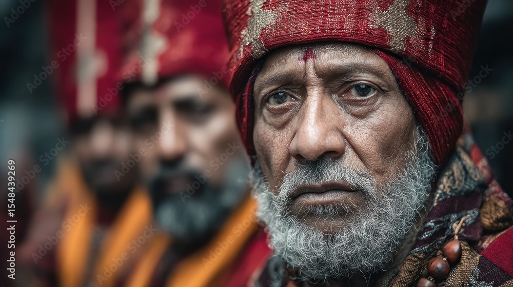 Close-up portrait of a senior man in traditional attire Close-up portrait of a senior man in traditional attire