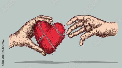 Vector illustration of hands passing a human heart for organ donation awareness campaign background