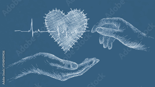 Vector illustration of hands passing a human heart for organ donation awareness campaign background
