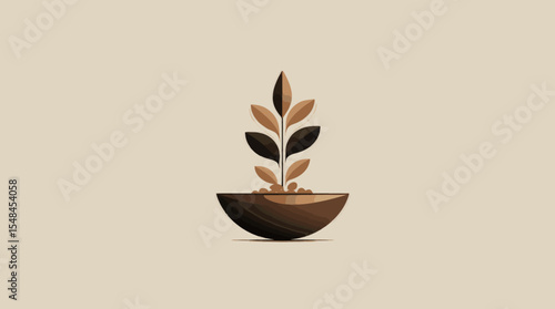 Minimal Vector of Sprouting Grain and Seeds in Bowl for Sustainable Agriculture and World Food Day