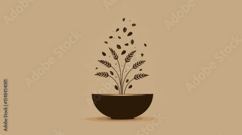 Minimal Vector of Sprouting Grain and Seeds in Bowl for Sustainable Agriculture and World Food Day