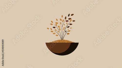 Minimal Vector of Sprouting Grain and Seeds in Bowl for Sustainable Agriculture and World Food Day