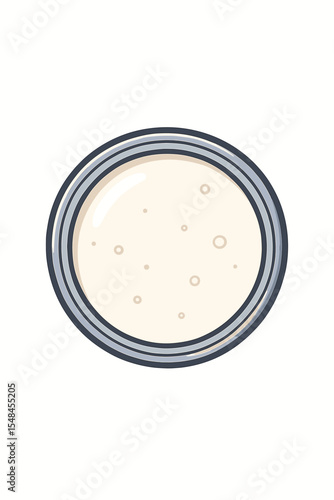 Top View Glass of Fresh Milk on Clean White Background. Realistic Vector Illustration. Dairy Beverage. Healthy Drink Concept. Minimalist Food Design. Isolated Round Cup. Breakfast Nutrition.