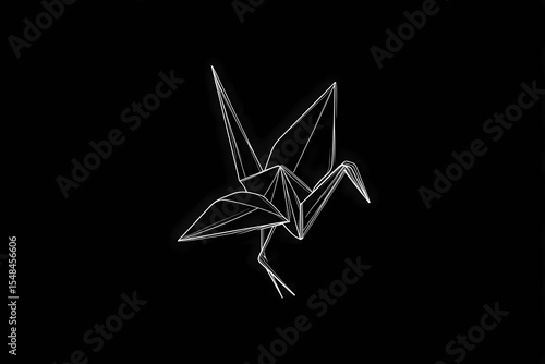 Origami crane vector logo, single-line design with folded lines