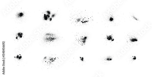 Spray Paint Splatter Set – Vector Black Ink Mist and Grunge Spray Effect on White Background