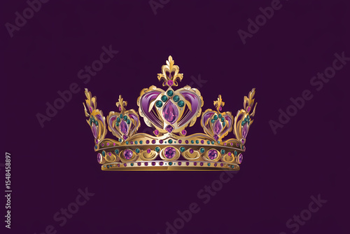 Regal prize crown vector logo with purple and gold, gem accents
