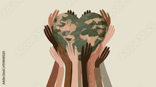 Diverse Hands Holding a Heart-Shaped Globe Representing Unity and Global Aid on Humanitarian Day