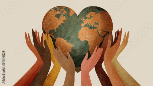 Diverse Hands Holding a Heart-Shaped Globe Representing Unity and Global Aid on Humanitarian Day