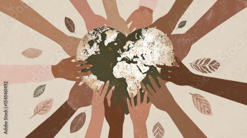 Diverse Hands Holding a Heart-Shaped Globe Representing Unity and Global Aid on Humanitarian Day