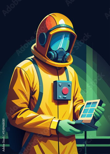 Hazmat Suit and Geiger Counter – Radiation Measurement Vector