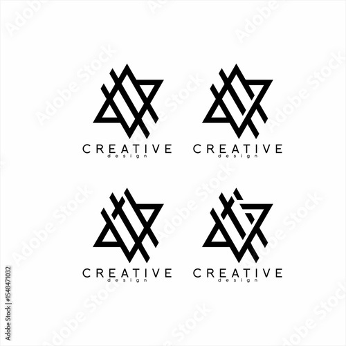 Abstract pentagram star logo design with cross and number seven.